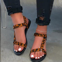 Load image into Gallery viewer, Sexy ladies vintage summer leopard shoes Flat with sexy Ankle Strap
