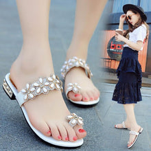 Load image into Gallery viewer, Women Sandals Flat Summer Rhinestone Floral Open
