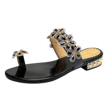 Load image into Gallery viewer, Women Sandals Flat Summer Rhinestone Floral Open
