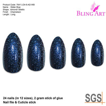 Load image into Gallery viewer, False Nails by Bling Art Blue Purple Water Almond Stiletto Acrylic 24
