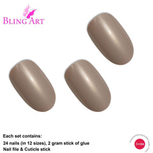 Load image into Gallery viewer, False Nails by Bling Art Beige Glitter Oval Medium Fake Acrylic 24
