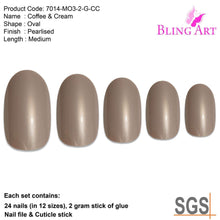 Load image into Gallery viewer, False Nails by Bling Art Beige Glitter Oval Medium Fake Acrylic 24
