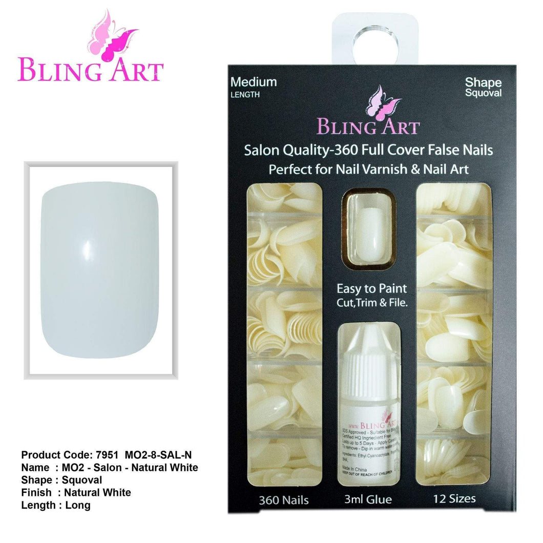 False Nails by Bling Art 360 Squoval Long Natural Acrylic Fake Nail