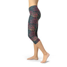 Load image into Gallery viewer, Womens Floral Lotus Capri Leggings
