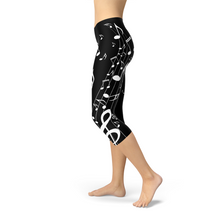 Load image into Gallery viewer, Womens Piano Notes Black Capri Leggings
