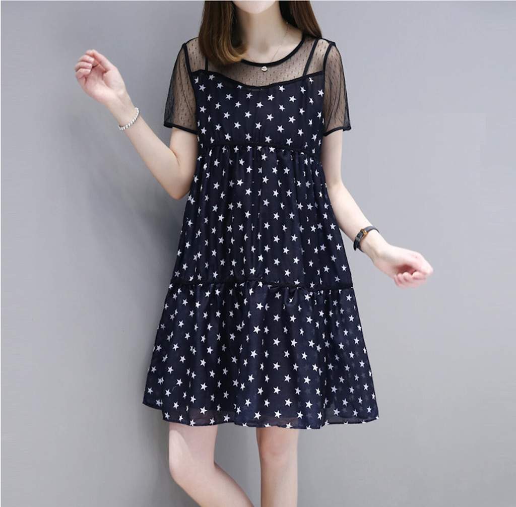 Womens Star Print Chiffon Dress