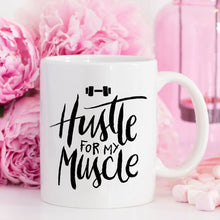 Load image into Gallery viewer, Weight Lifting Coffee Mug, Hustle For The Muscle,
