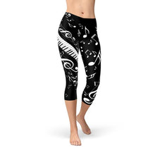 Load image into Gallery viewer, Womens Piano Notes Black Capri Leggings
