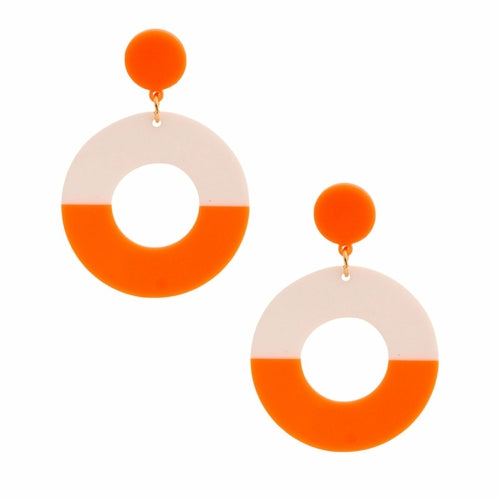 Neon Orange Round Earrings